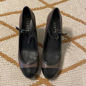 Ralph Lauren leather Navy blue patent leather and grey high heels